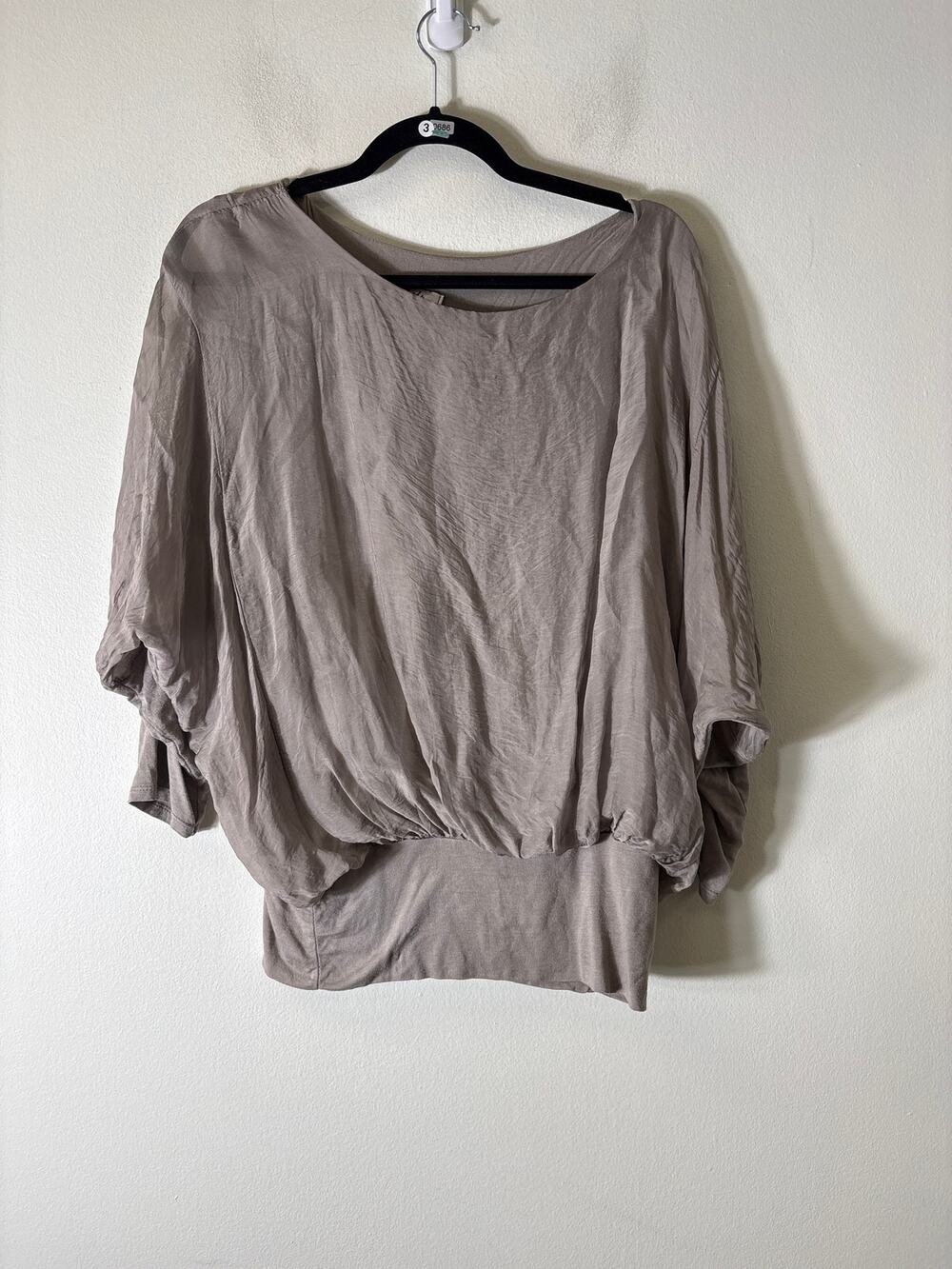 Gigi Moda Taupe Mixed Media Long Sleeve Blouson Style Top Sz M